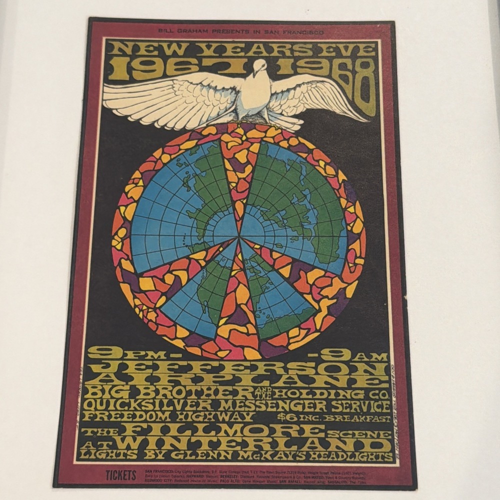 Vtg Jefferson Airplane 1967 New Years Eve Big Brother Framed Postcard - Picture 2 of 8